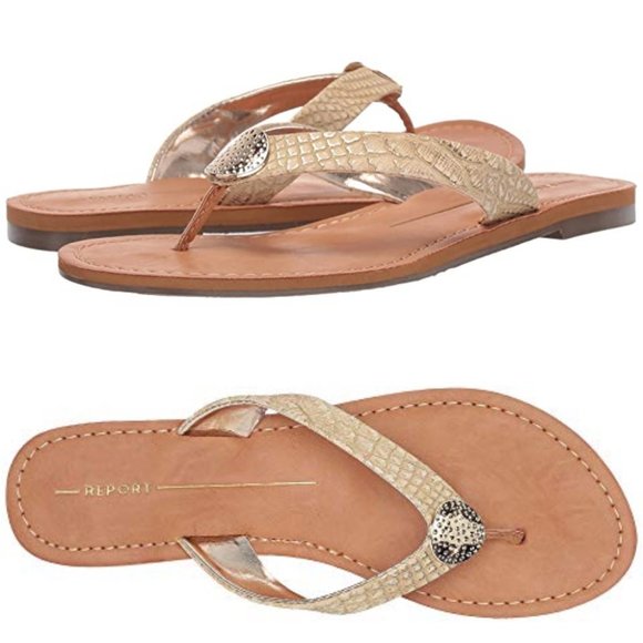 gold embellished flip flops